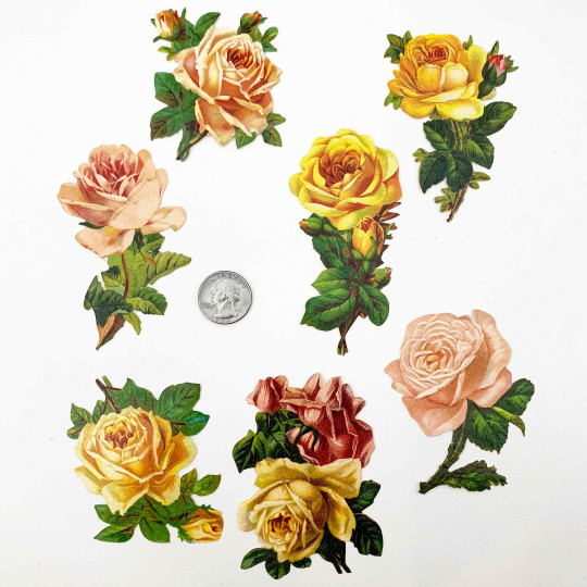 Yellow and Pink Roses Loose Flowers Paper Scrap Pack